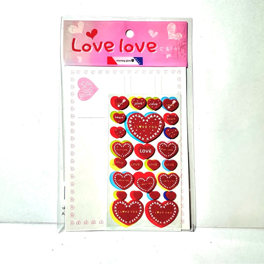 Vintage Morning Glory Korea Love Love Sticker Sheet Red Felt Flat Postcard